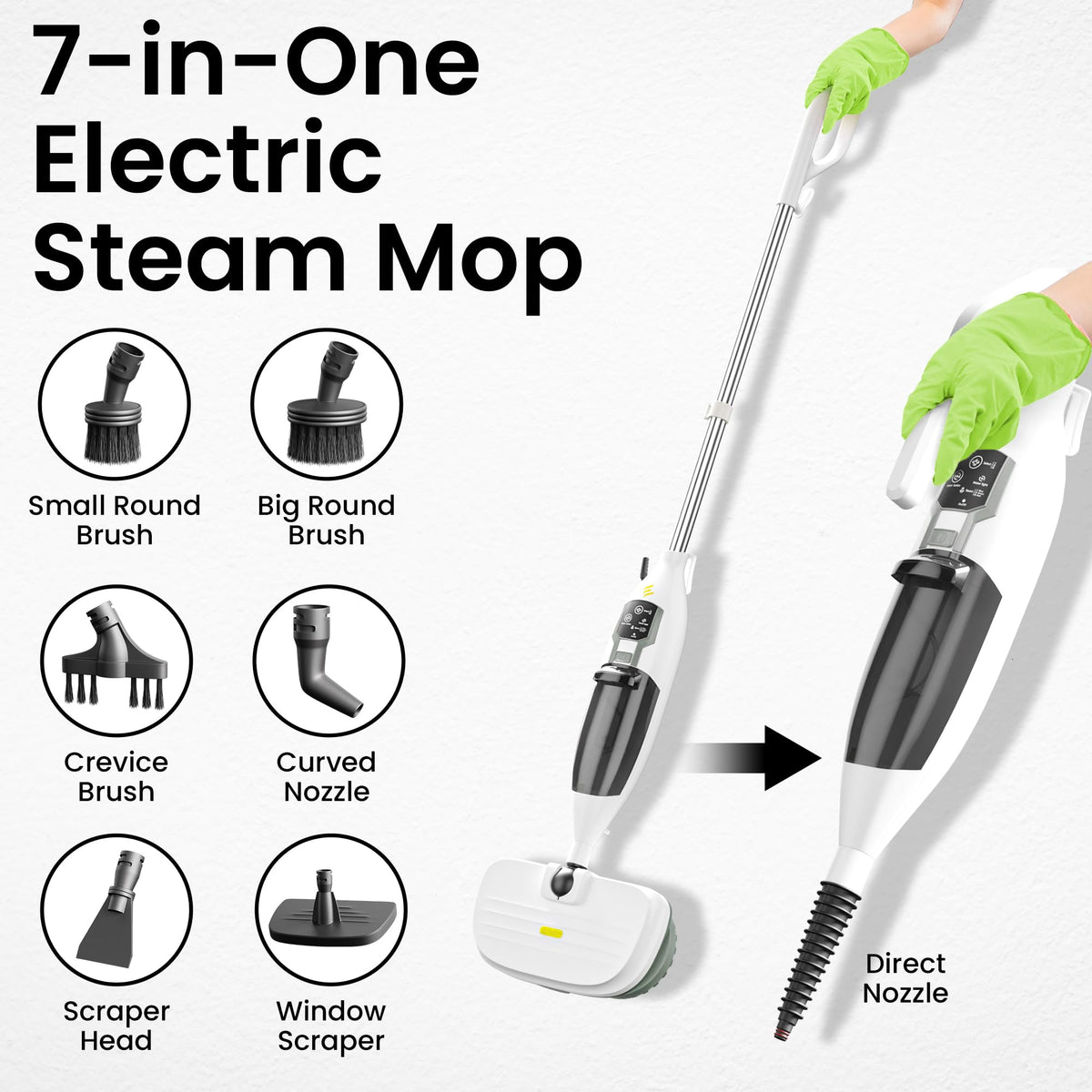 15-in-1 Electric Steam Mop with 3 Steam Modes C296