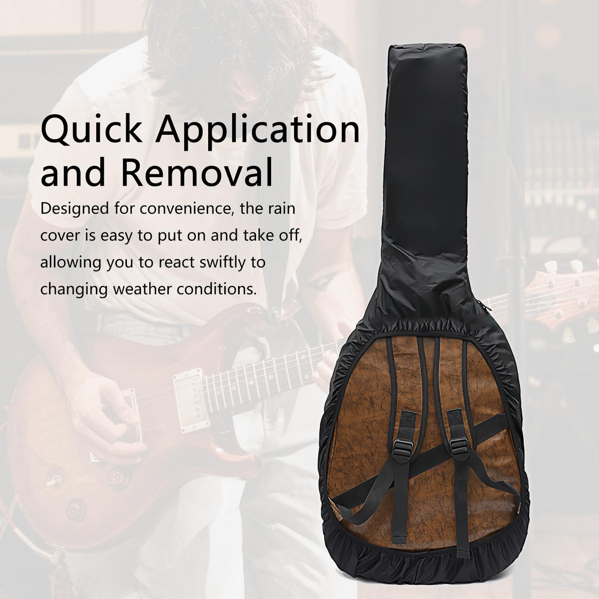 Black Waterproof Electric Guitar Bag Rain Cover Y271231