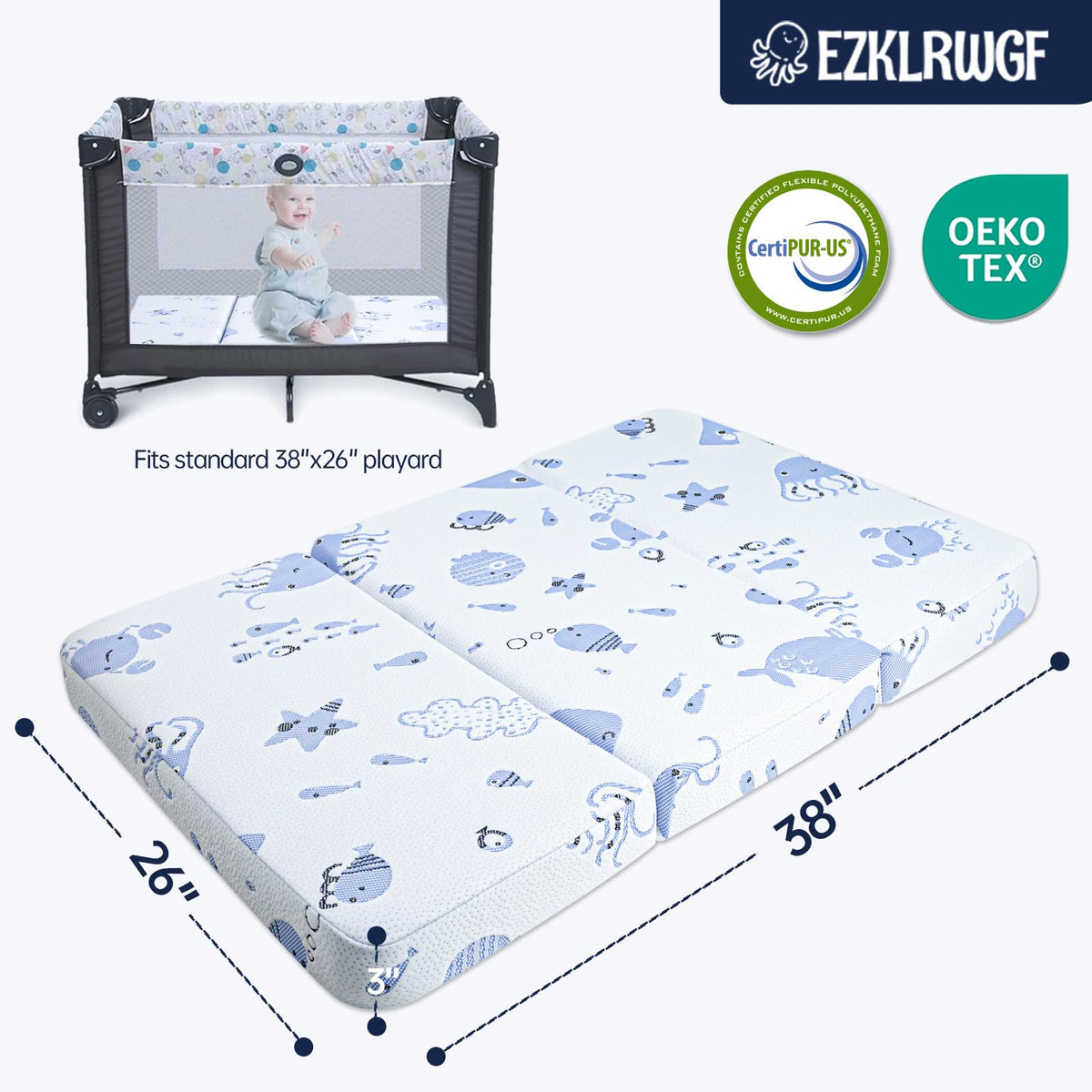 Dual-Sided Memory Foam Trifold Pack and Play Mattress Z126288