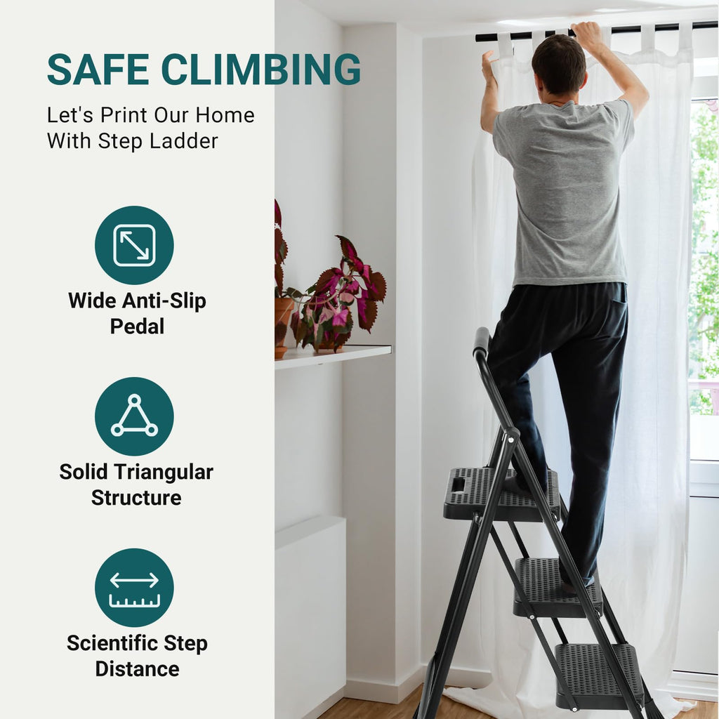 3 Step Ladder 500lbs Capacity Foldable Step Stool R6735