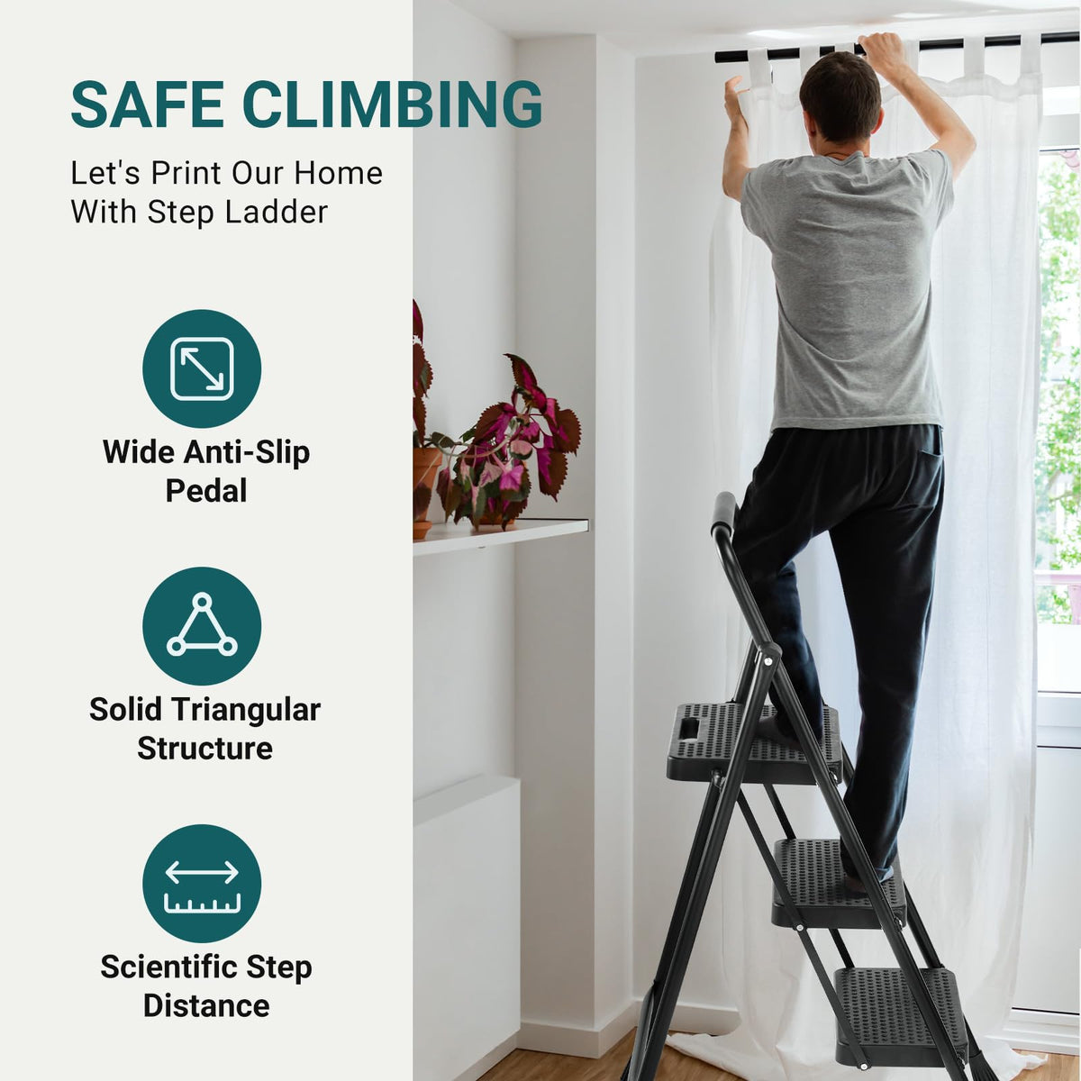 3 Step Ladder 500lbs Capacity Foldable Step Stool R6735
