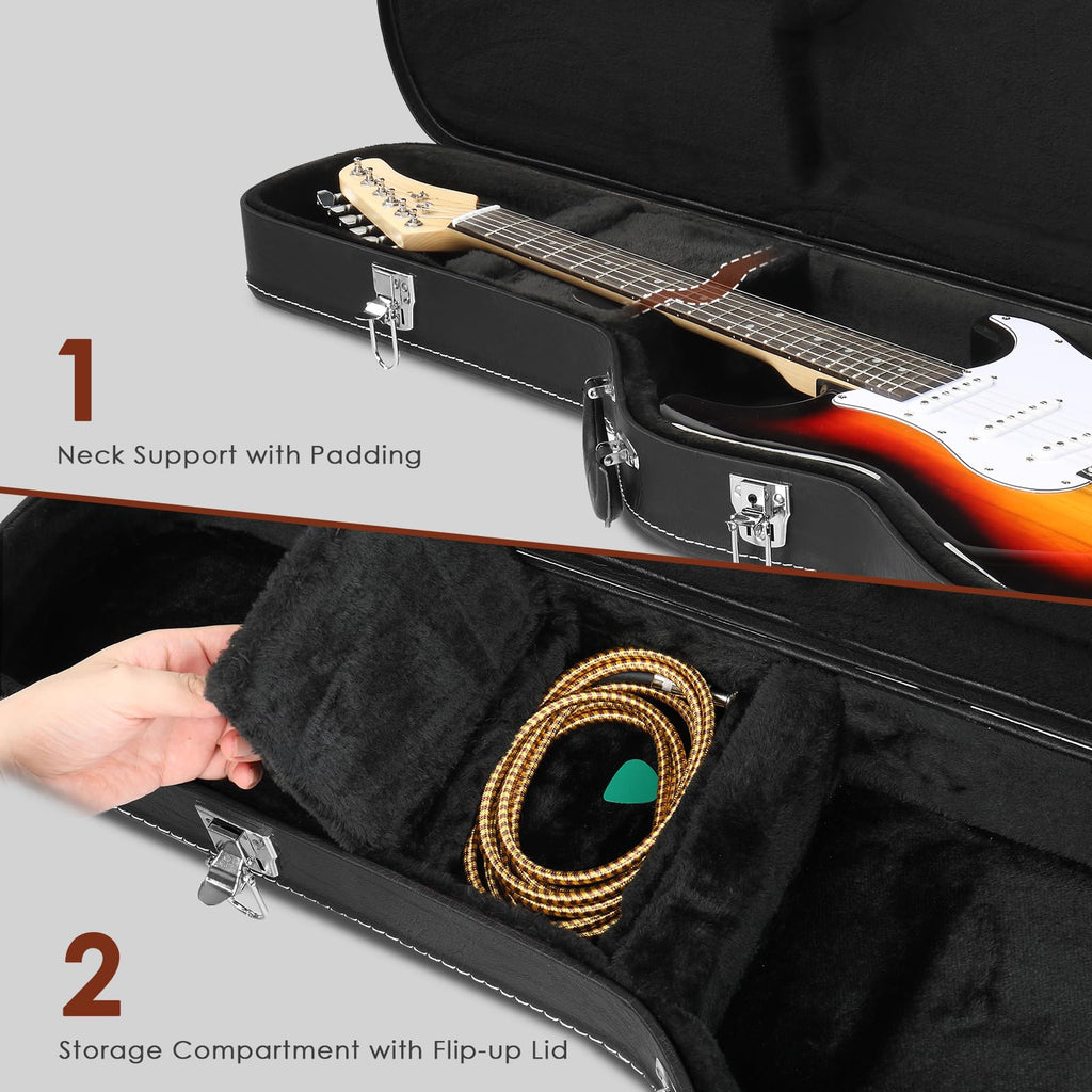 39 Inch Wooden Electric Guitar Hard Case with Soft Lining, Black Z653475