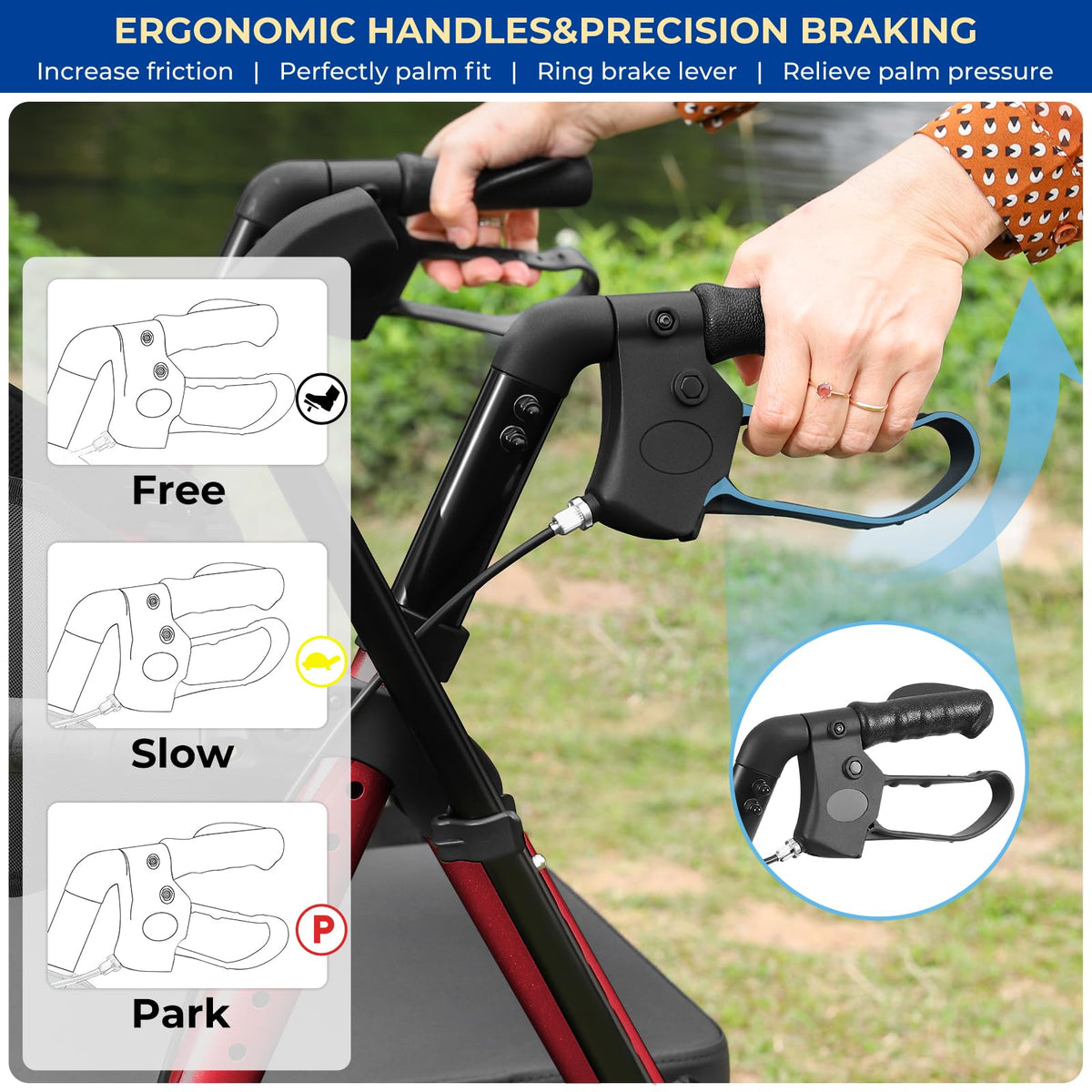 Foldable Rollator Walker with Seat, 2 in 1 Wheelchair Combo, Red T4694