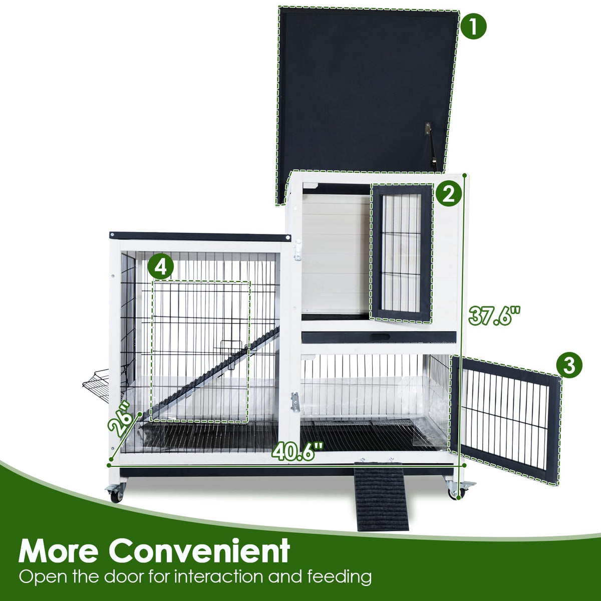 White Indoor Outdoor Rabbit Hutch with Tray U558143
