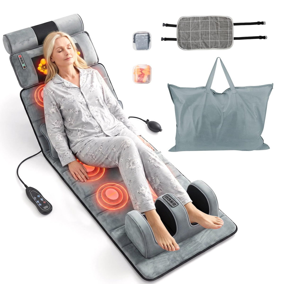 Full Body Massage Mat with Heat, 10 Vibrating Nodes, 9 Modes, 3 Heating Levels, Detachable Neck Foot Massager K1368