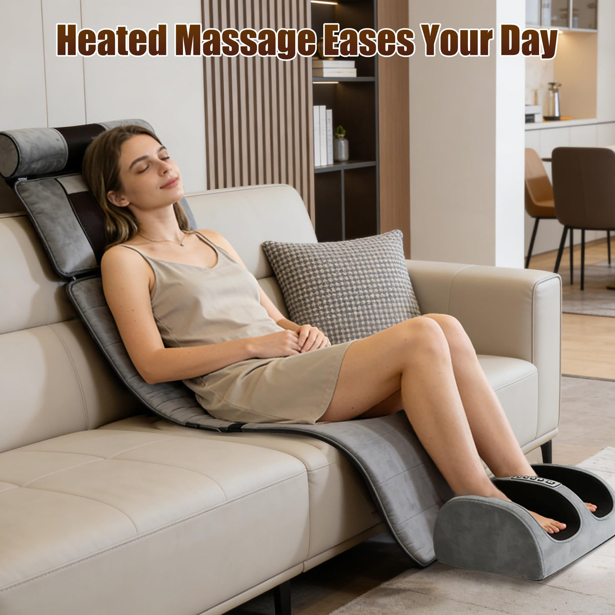 Full Body Massage Mat with Heat, 10 Vibrating Nodes, 9 Modes, 3 Heating Levels, Detachable Neck Foot Massager K1368
