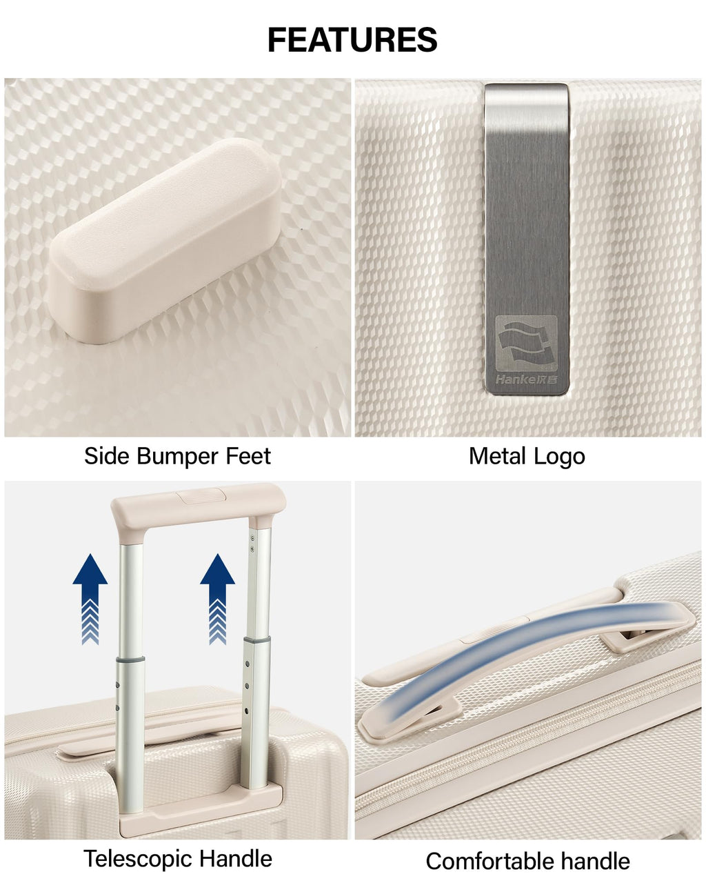 20 Inch PC Hard Shell Carry On Luggage with Wheels, TSA Lock, Ivory White C8566