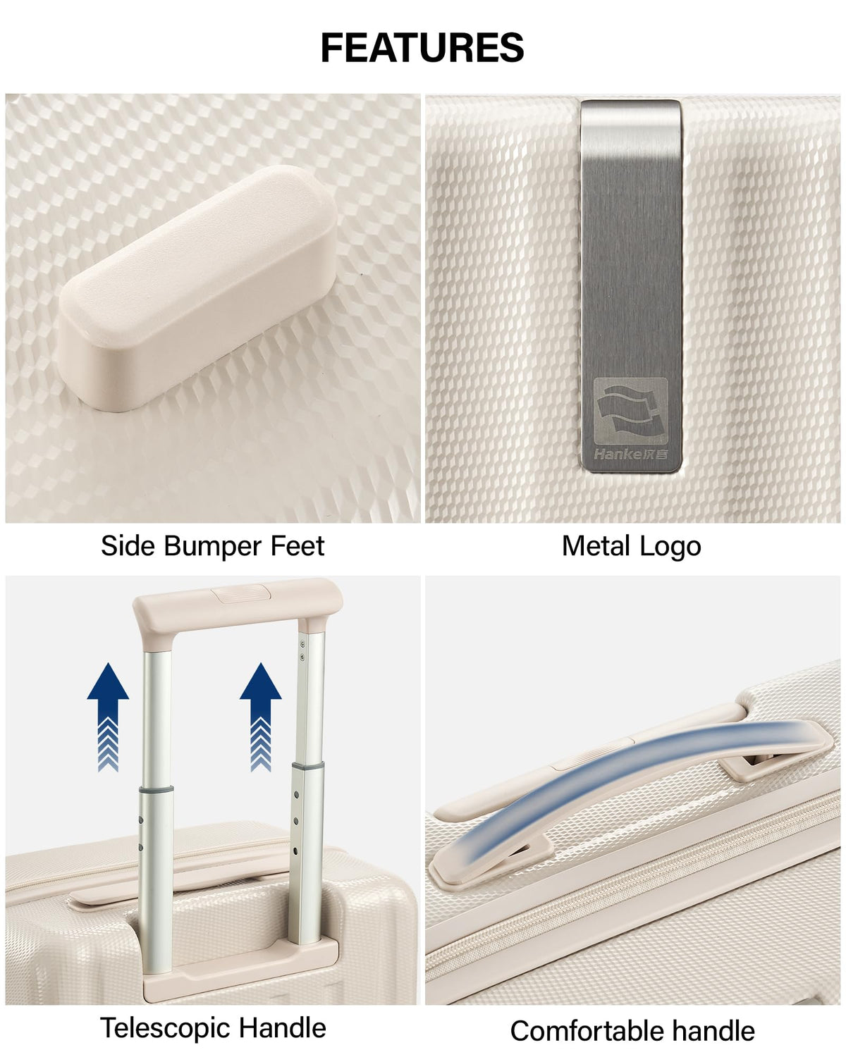20 Inch PC Hard Shell Carry On Luggage with Wheels, TSA Lock, Ivory White C8566