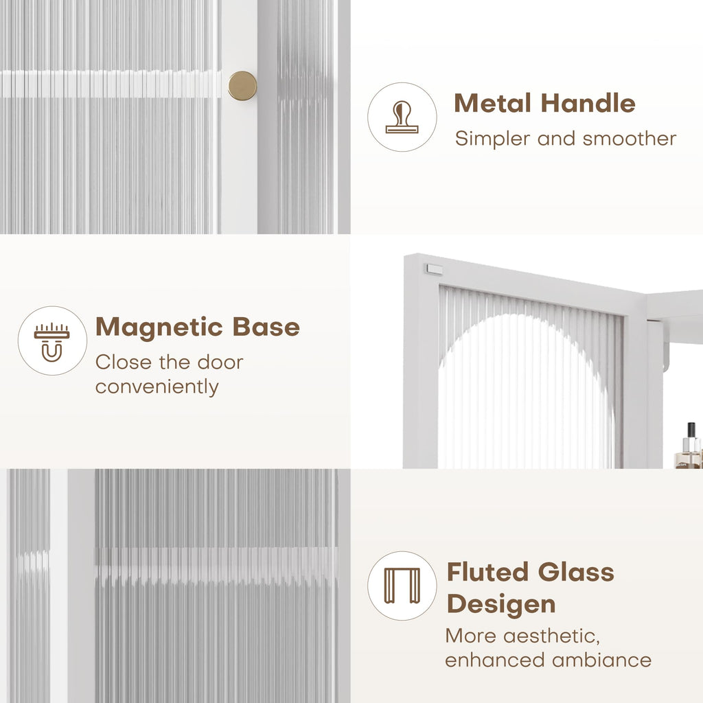 White Metal Corner Wall Cabinet with Glass Doors and Shelves U780491