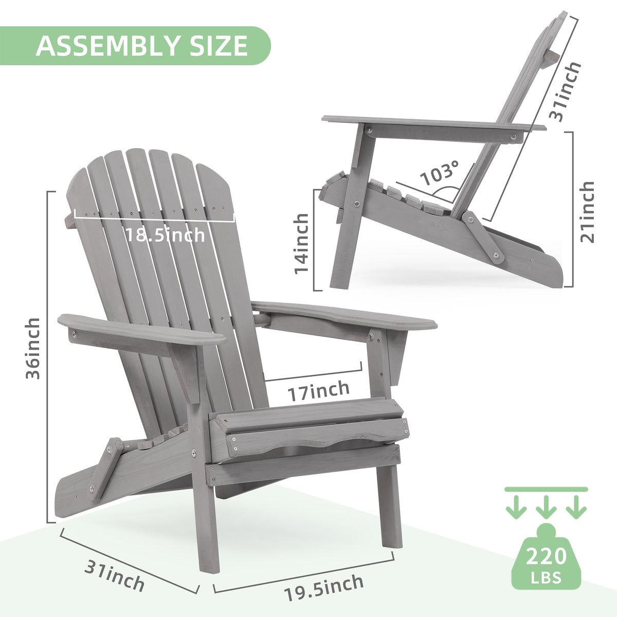 Wood Folding Adirondack Chair Set of 2 Solid Cedar M218