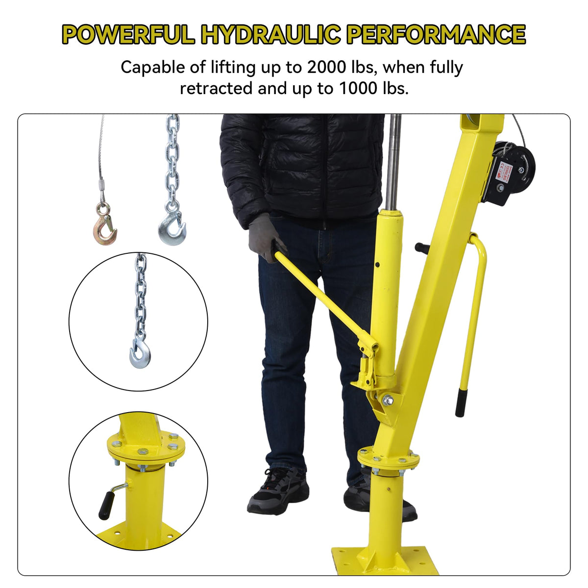 2000 lbs Folding Truck Crane with Hydraulic Winch I9860