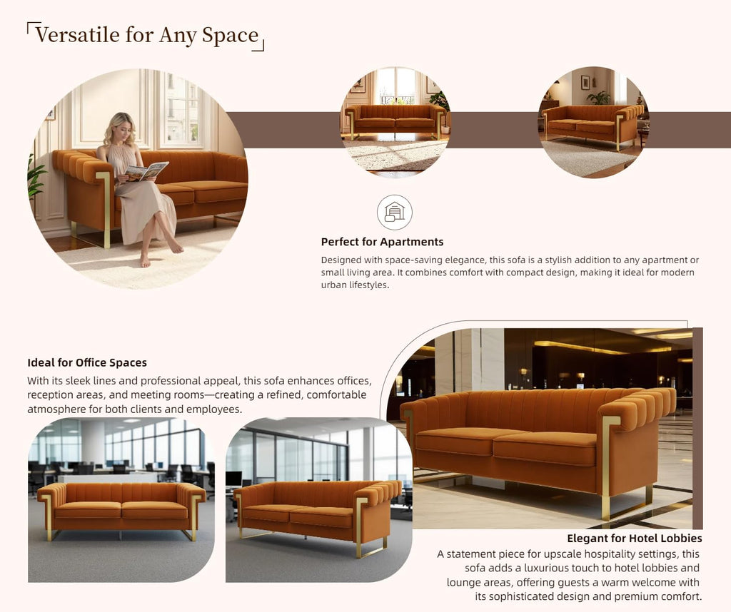 Orange Velvet 3-Seater Sofa Y994317