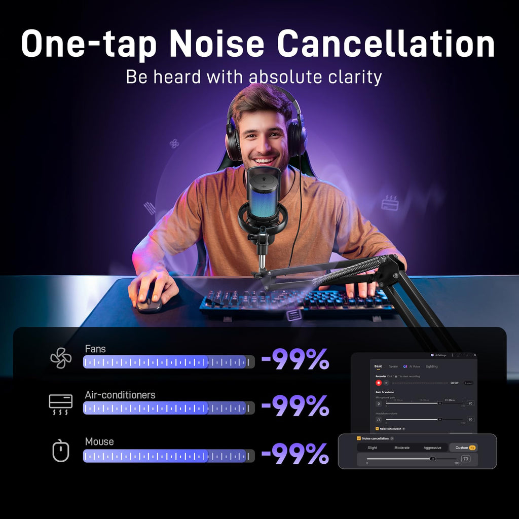 Wireless RGB Condenser Microphone with Boom Arm Q984636