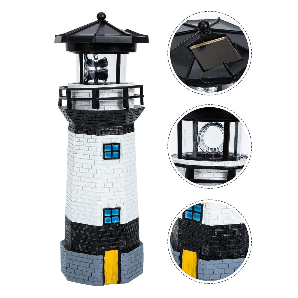 Solar Powered Resin Lighthouse Garden Light Black White X6486