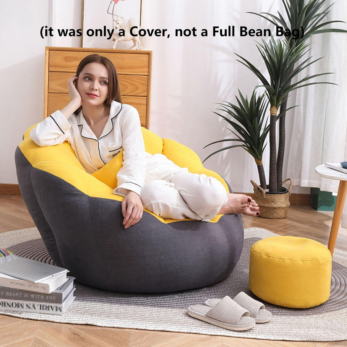 Soft Cotton Hemp Bean Bag Chair Cover White Gray Yellow S679549