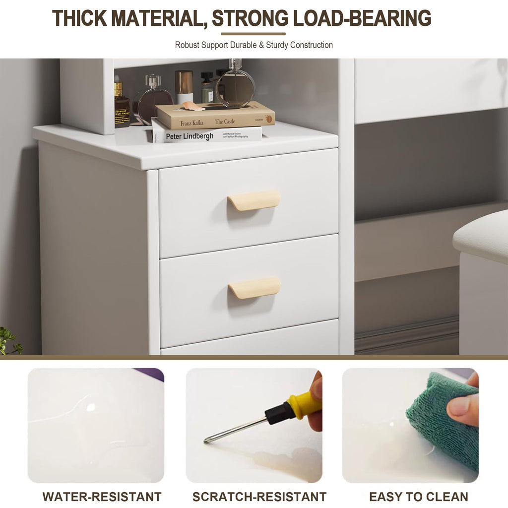 White 4 Drawer Vanity Desk Set with Mirror Q4932