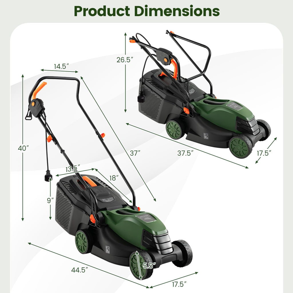 14" Corded Electric Push Lawn Mower with Grass Collection Box E21659