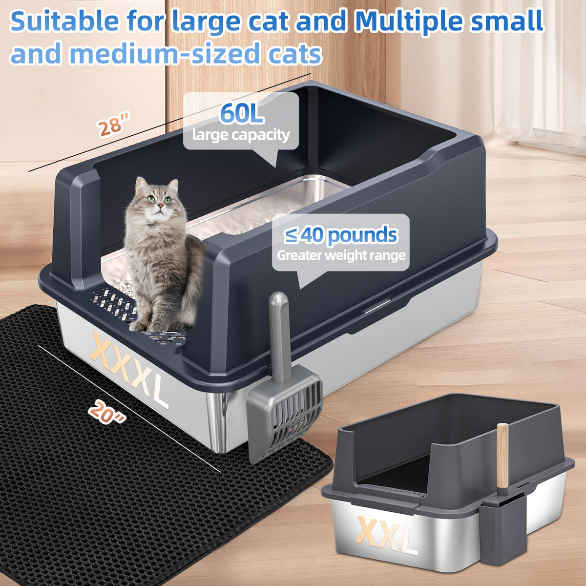 XXXL Stainless Steel Litter Box S6017