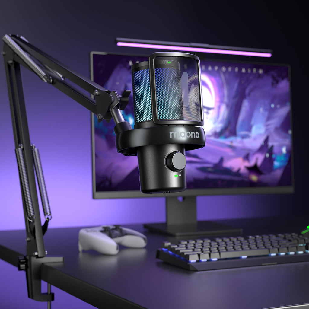 Wireless RGB Condenser Microphone with Boom Arm Q984636