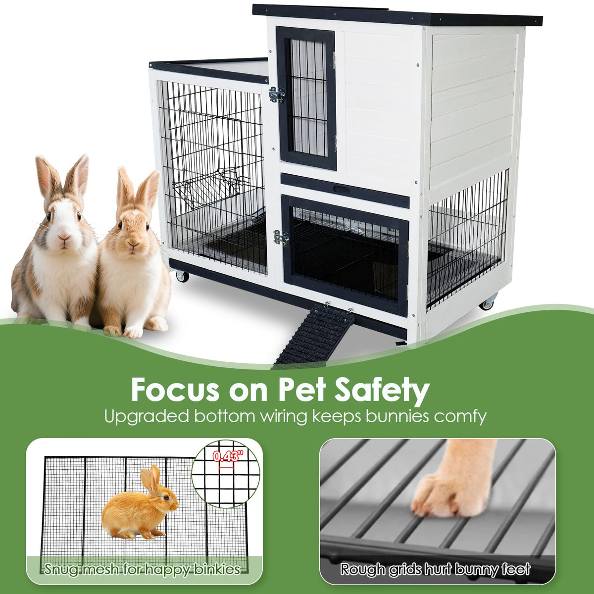 White Indoor Outdoor Rabbit Hutch with Tray U558143