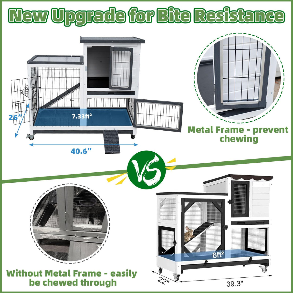 White Indoor Outdoor Rabbit Hutch with Tray U558143