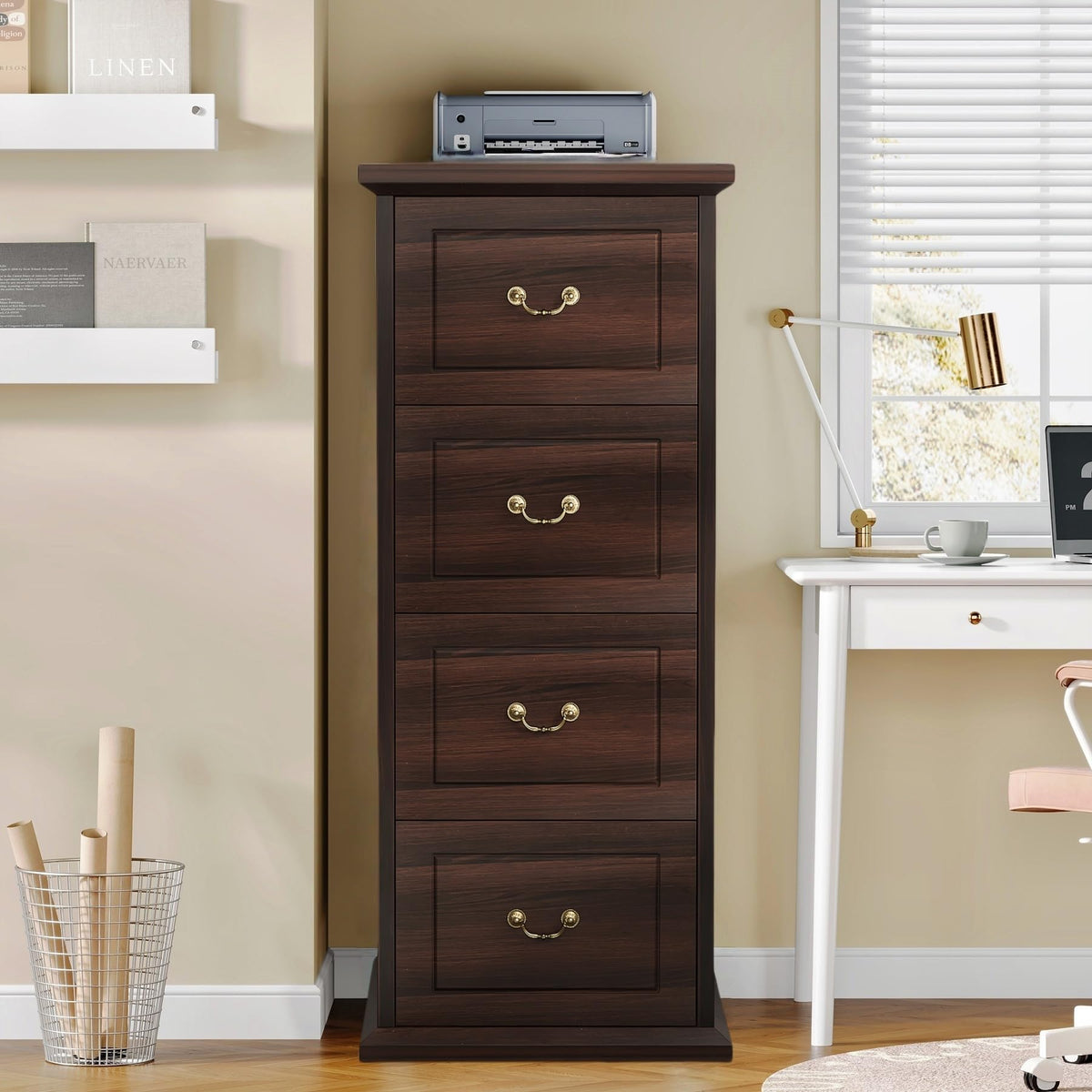 4 Drawer Dark Walnut File Cabinet N59920