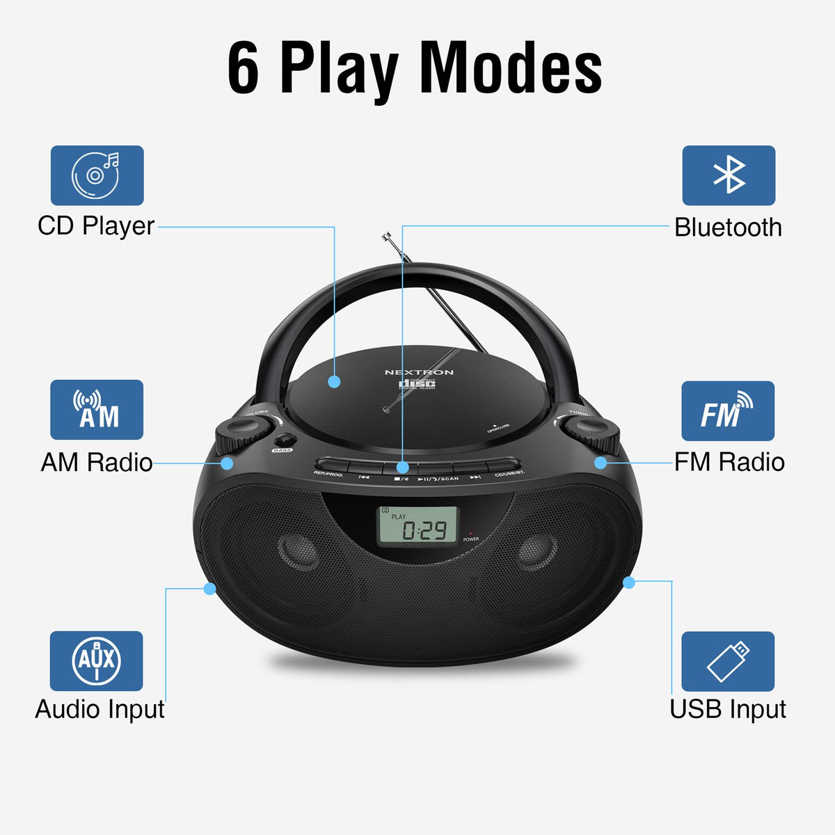 Portable CD Player Boombox with Bluetooth A282665