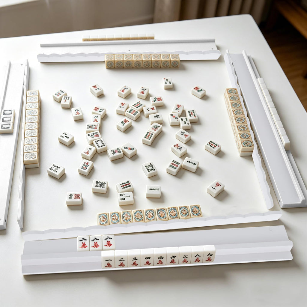 Wooden Mahjong Racks with Pushers Set of 4 O146143