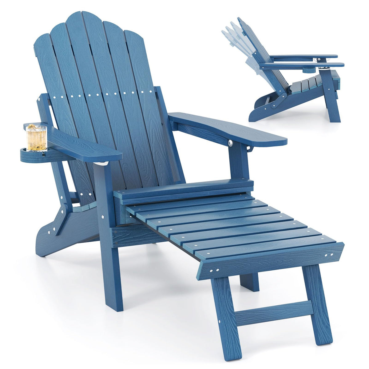 Folding Adirondack Chair with Adjustable Backrest and Ottoman F5652