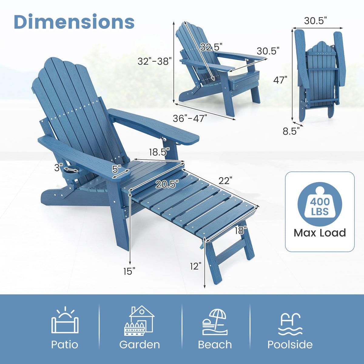 Folding Adirondack Chair with Adjustable Backrest and Ottoman F5652