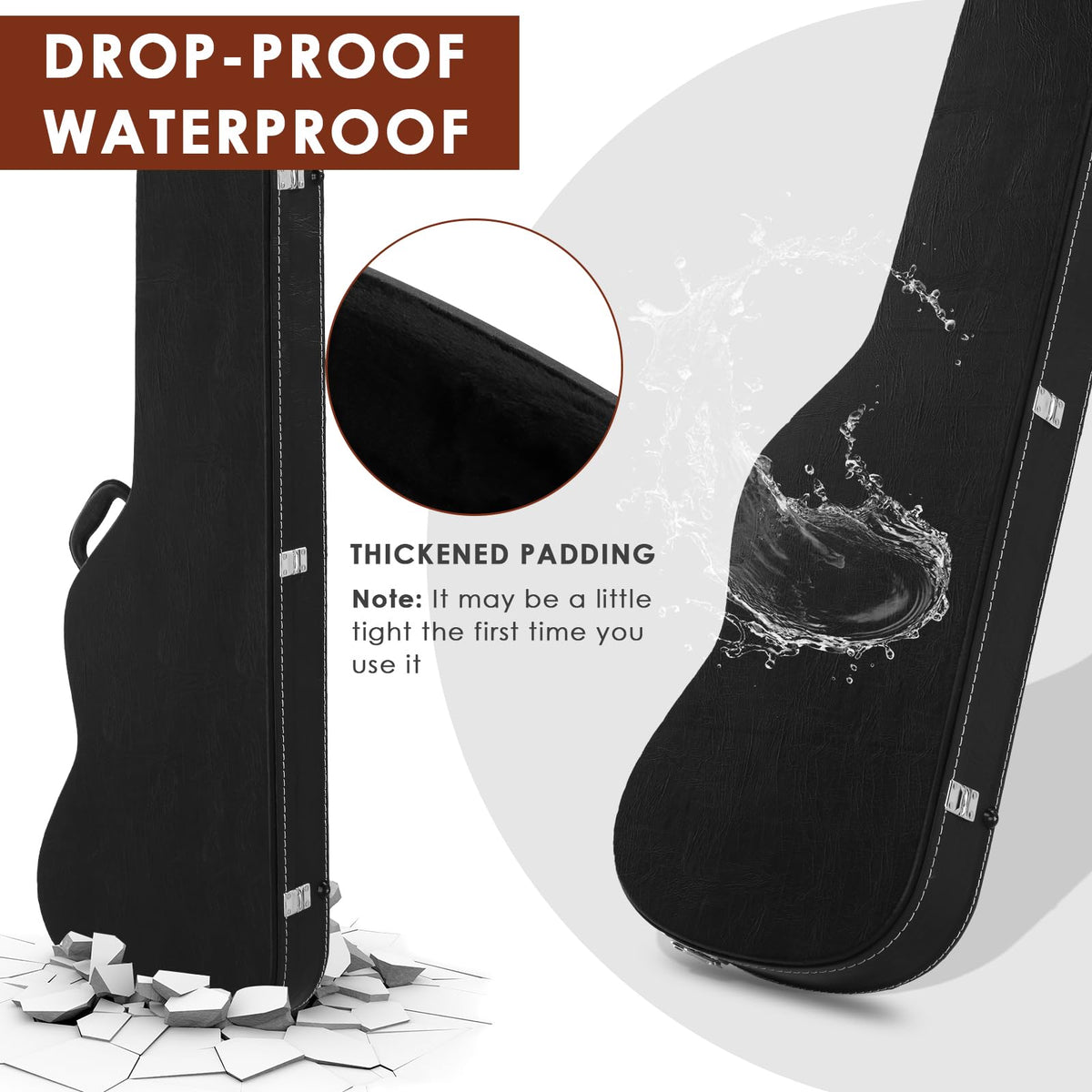 39 Inch Wooden Electric Guitar Hard Case with Soft Lining, Black Z653475