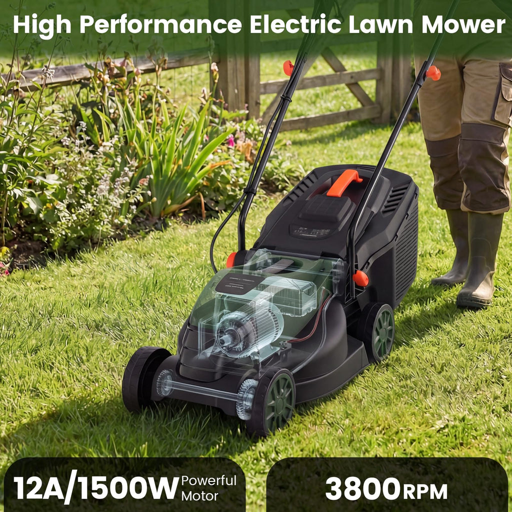 14" Corded Electric Push Lawn Mower with Grass Collection Box E21659