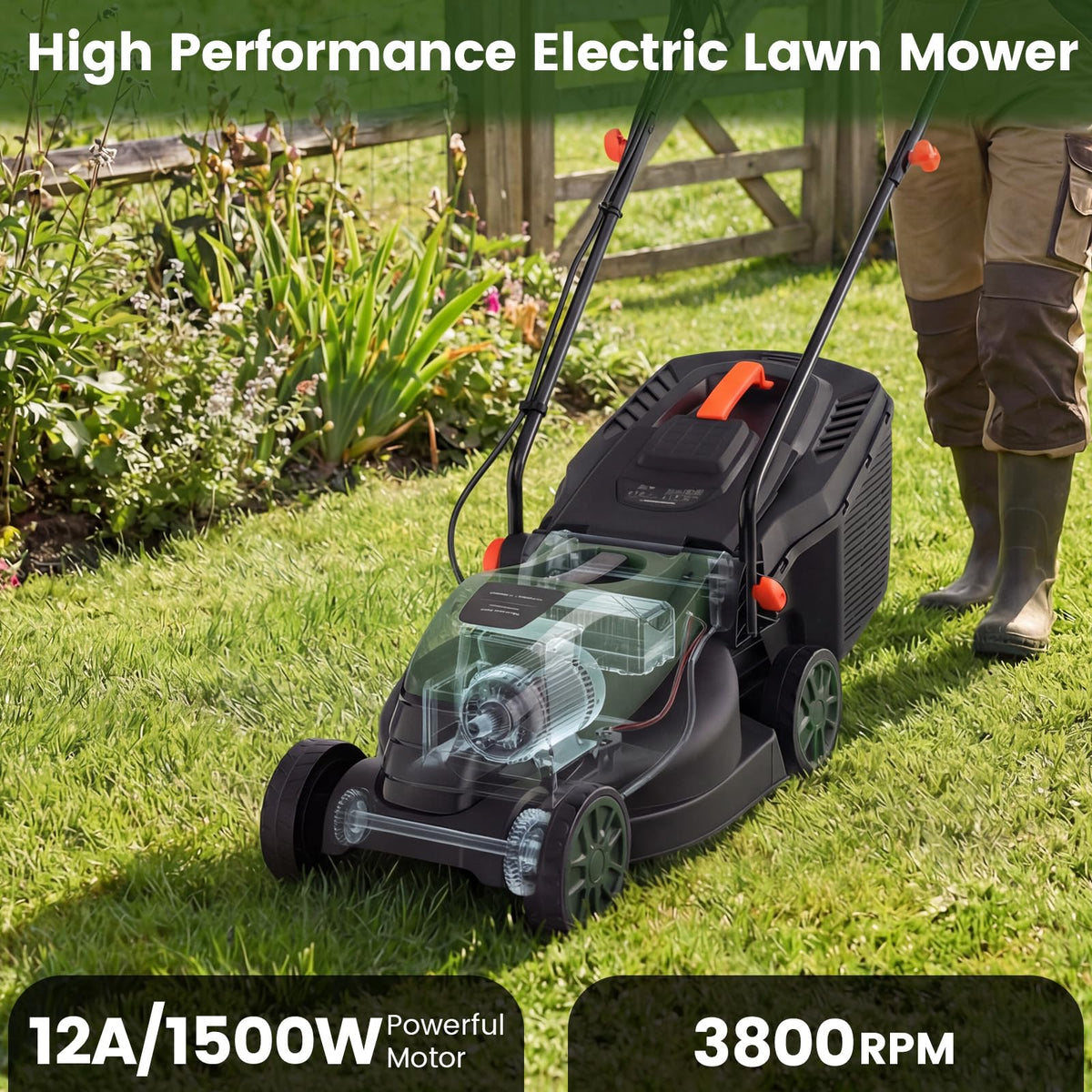 14" Corded Electric Push Lawn Mower with Grass Collection Box E21659