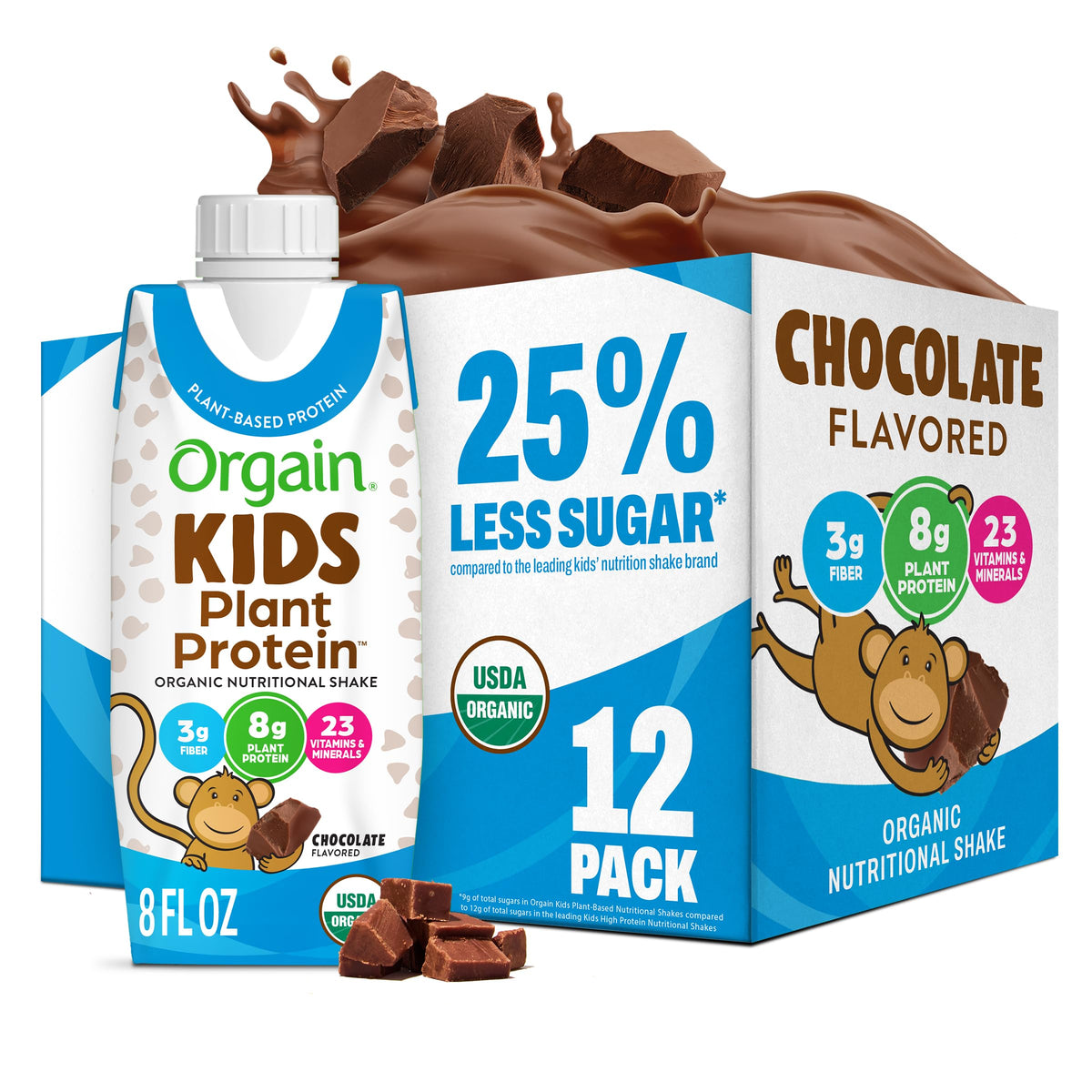Organic Vegan Kids Protein Shakes Chocolate 8 Fl Oz 12 Pack G3307