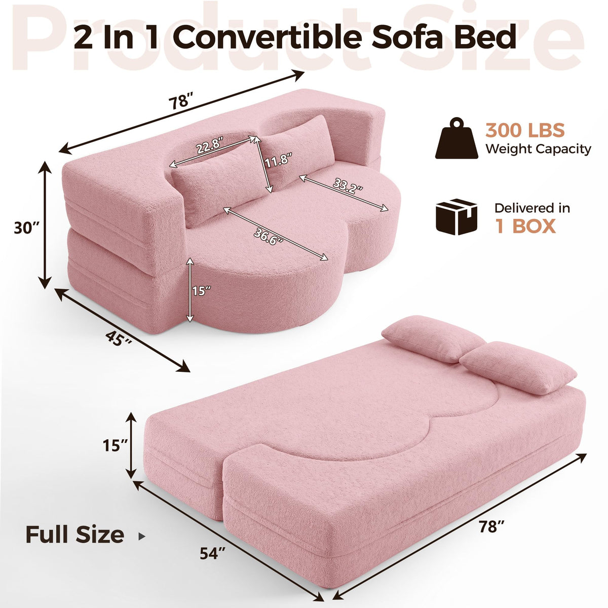 78" Convertible Folding Sofa Bed Full Size A371