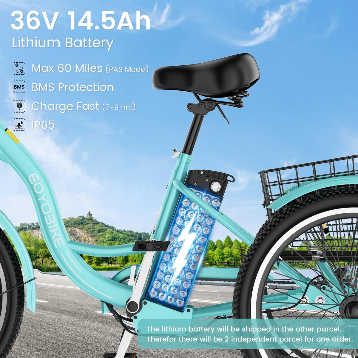 24/26 Inch 350W Electric Tricycle with Removable 36V Battery and Rear Basket R19957