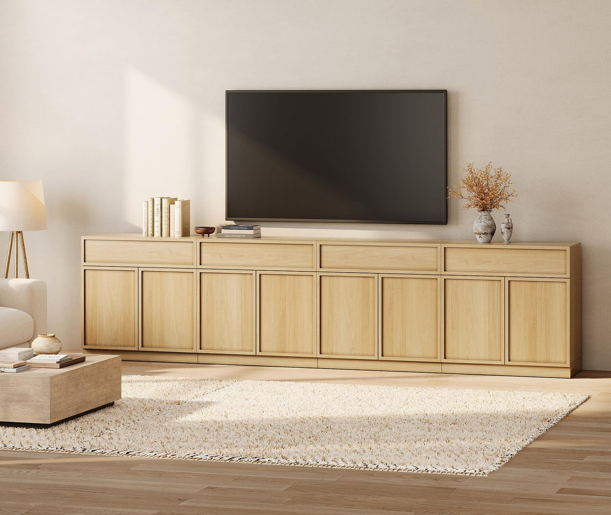 Oak TV Stand with 8 Doors and Drawers J2329