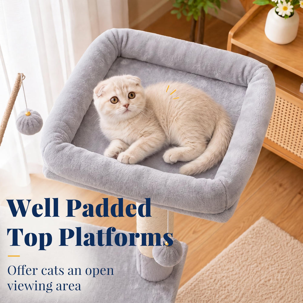 Cat Tree Tower with Padded Platform Bed, Hammock H3324