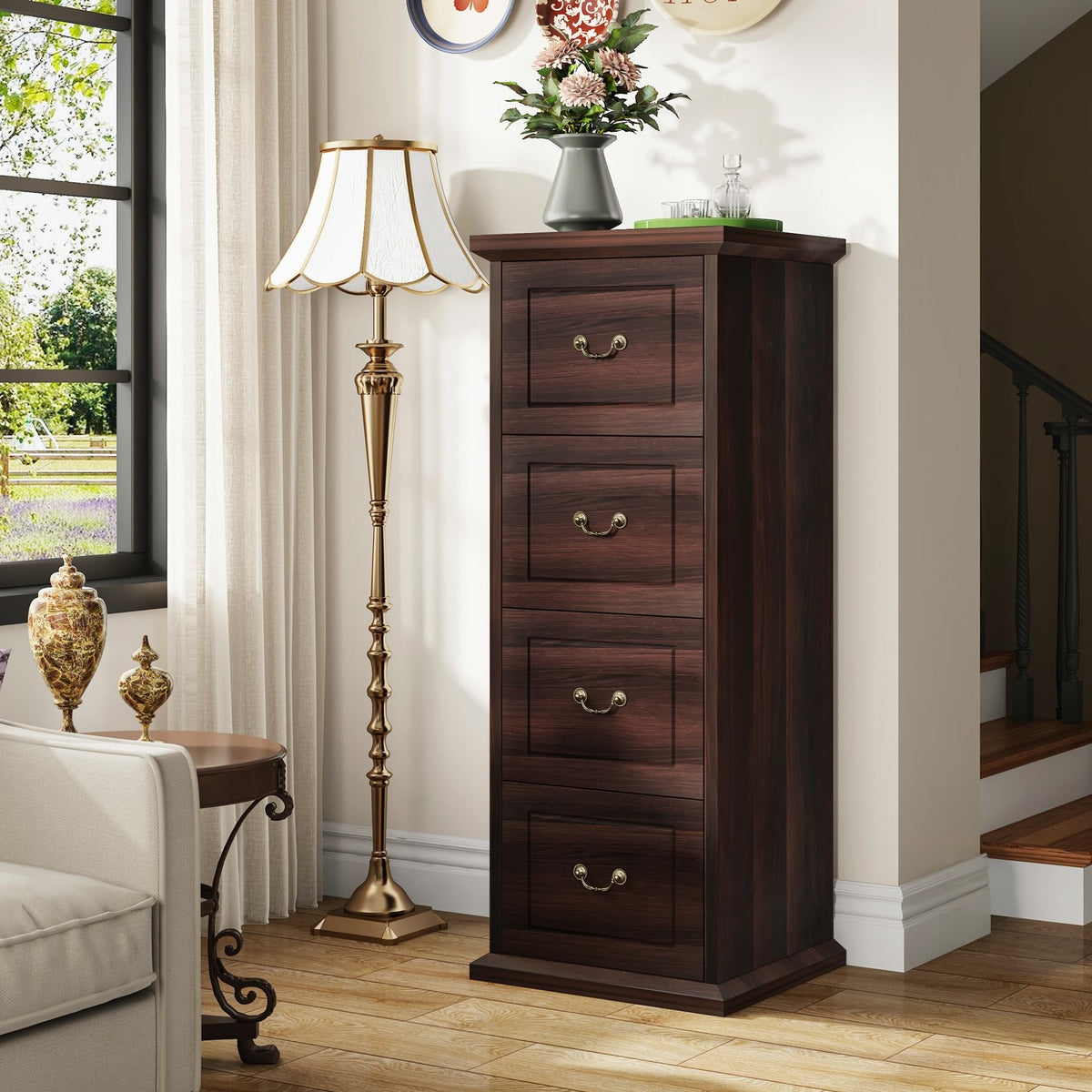 4 Drawer Dark Walnut File Cabinet N59920