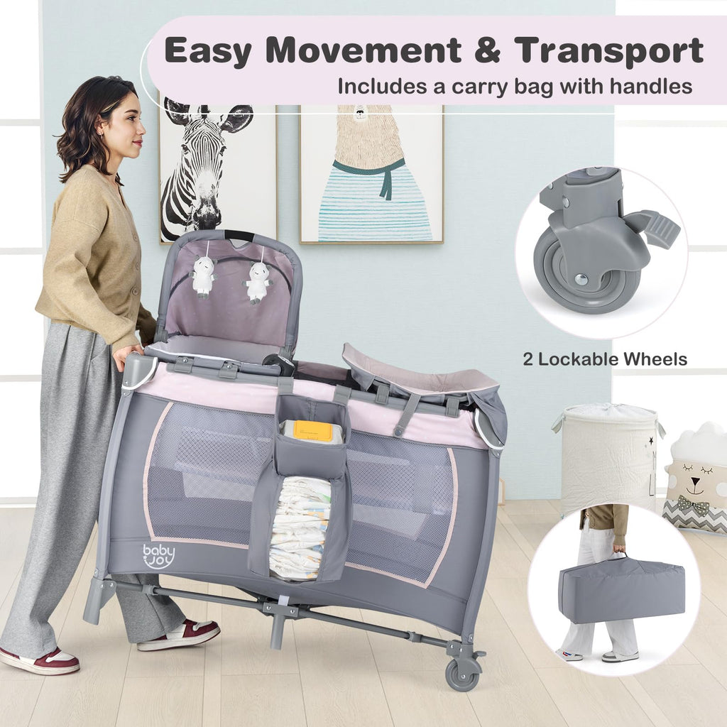 5 in 1 Pack and Play with Bassinet and Diaper Changing Table P109