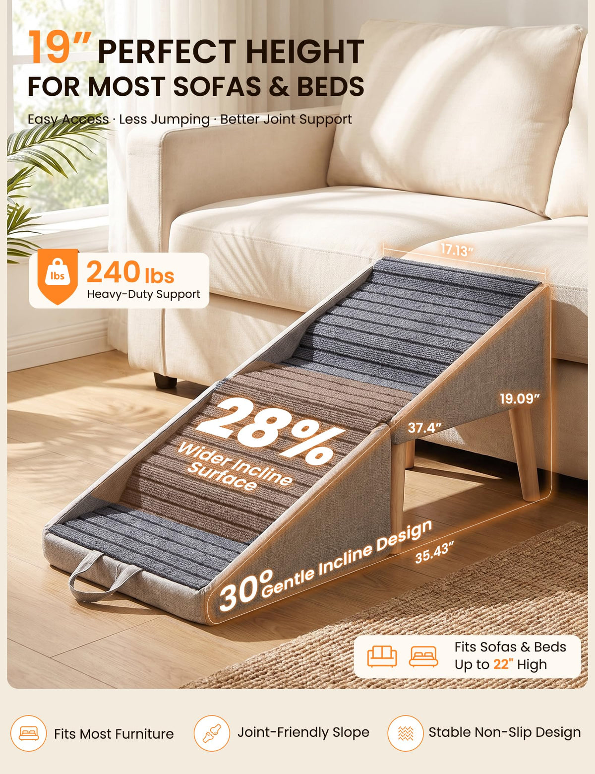 Dog Ramp and Pet Stairs 19" H D40927