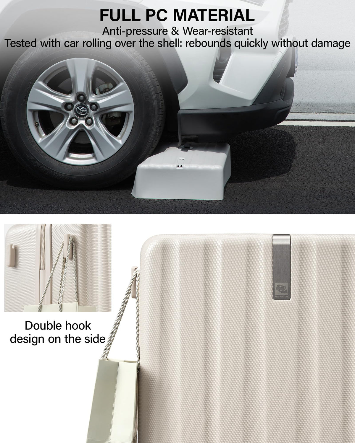20 Inch PC Hard Shell Carry On Luggage with Wheels, TSA Lock, Ivory White C8566