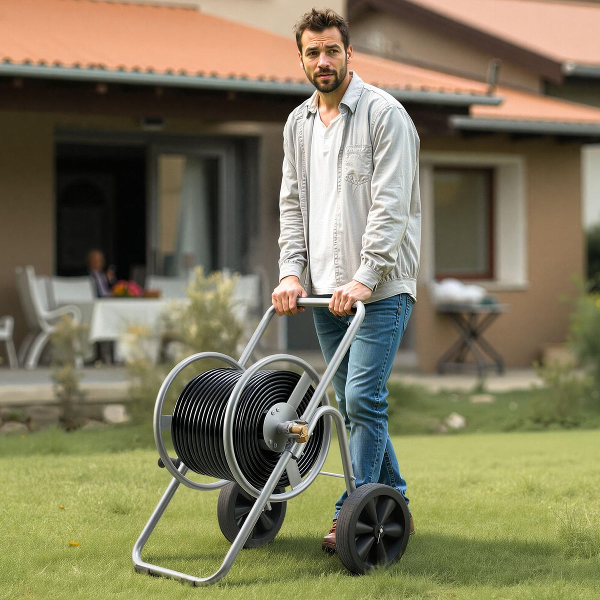 200/300 ft Garden Hose Reel Cart with Two Wheels V249687
