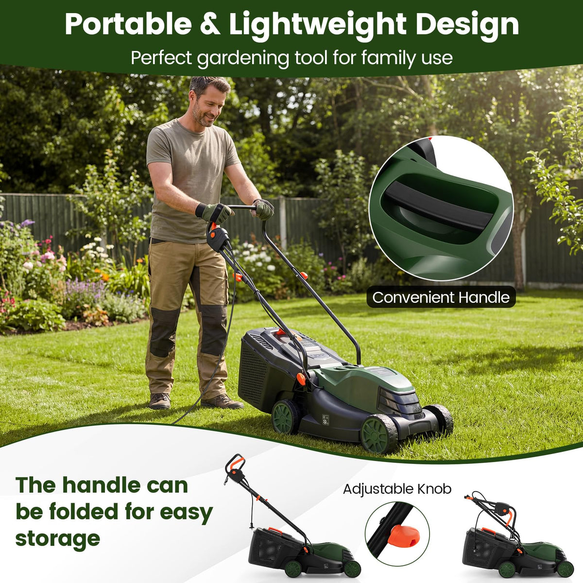 14" Corded Electric Push Lawn Mower with Grass Collection Box E21659
