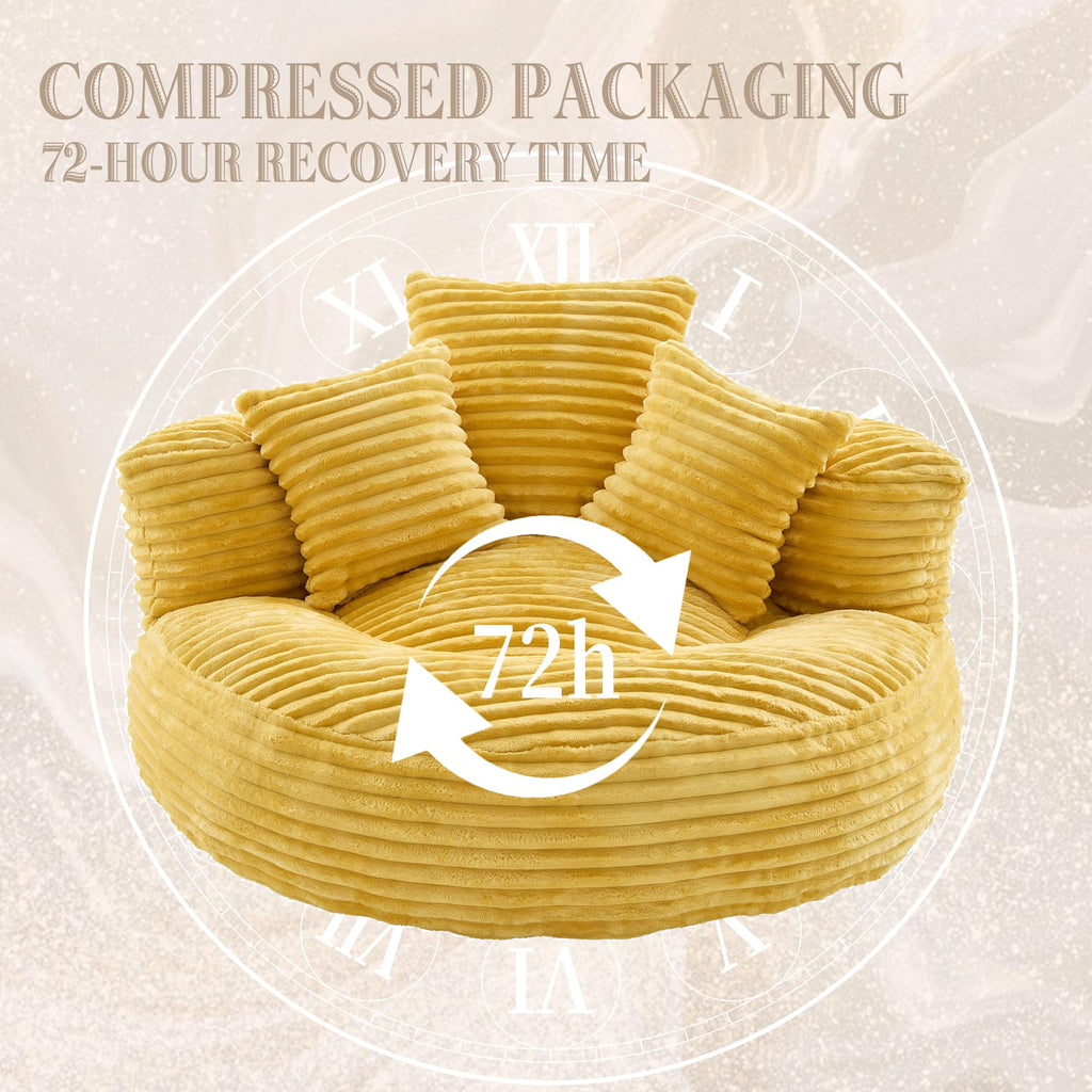 43" Mustard Yellow Corduroy Beanbag Sofa with Memory Foam L3531