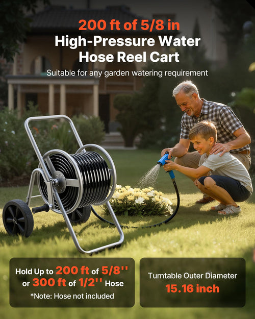 200/300 ft Garden Hose Reel Cart with Two Wheels V249687
