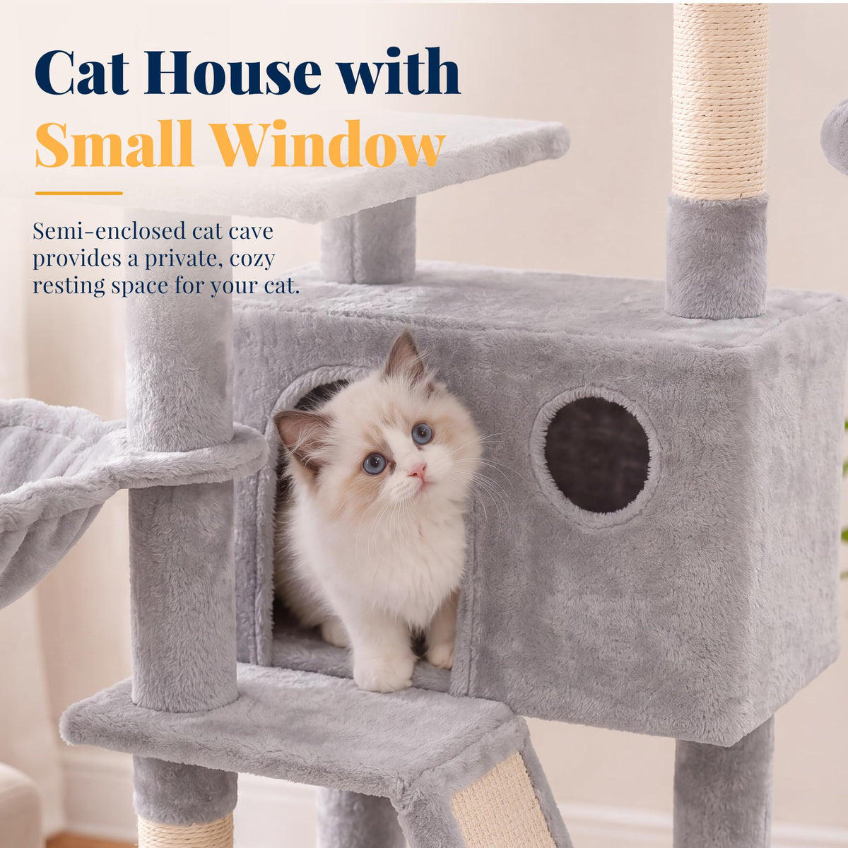 Cat Tree Tower with Padded Platform Bed, Hammock H3324