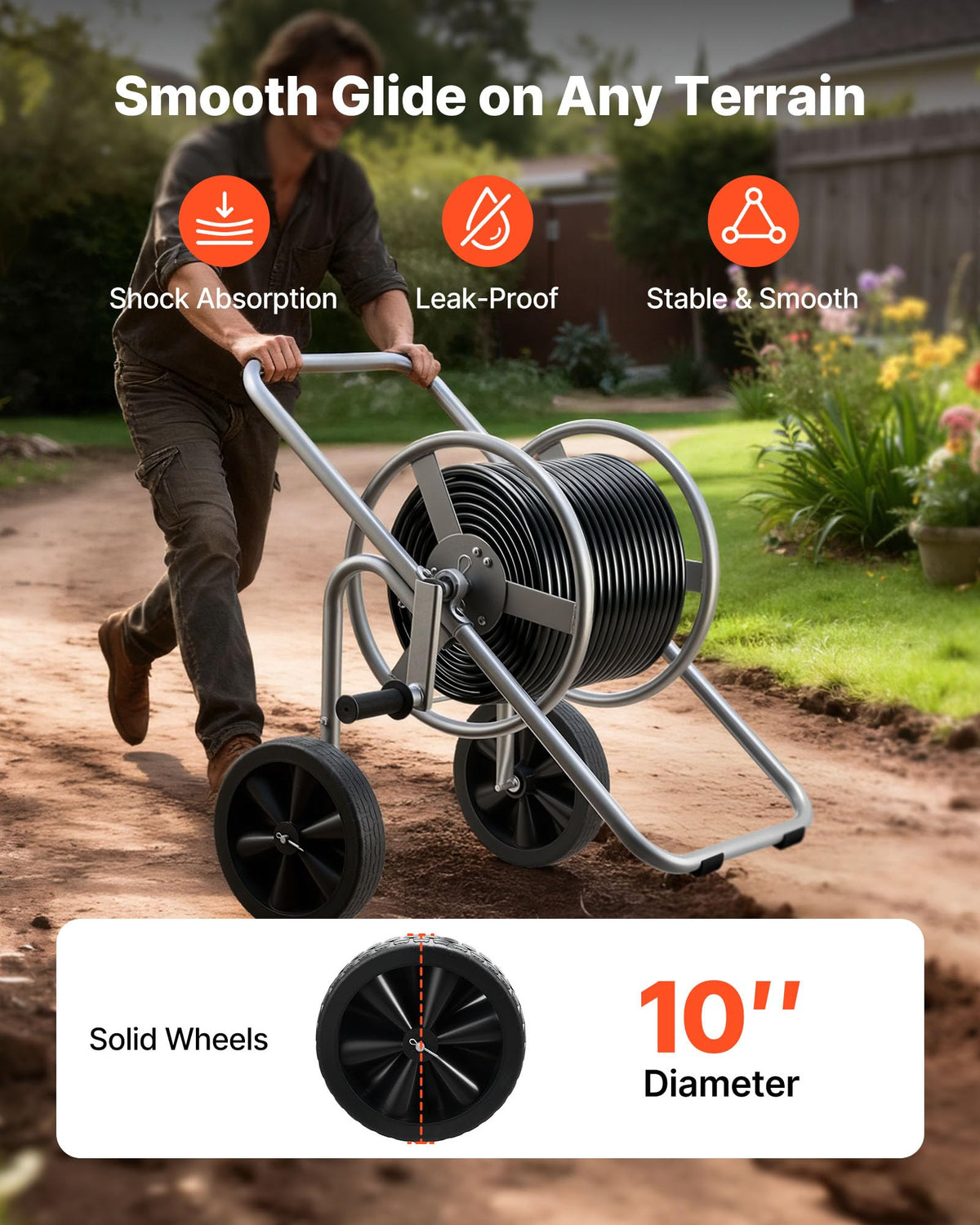 200/300 ft Garden Hose Reel Cart with Two Wheels V249687