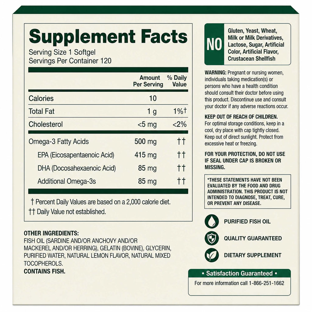 Omega-3 Fish Oil 500 mg 120 Count SoftGels Dietary Supplement H849825