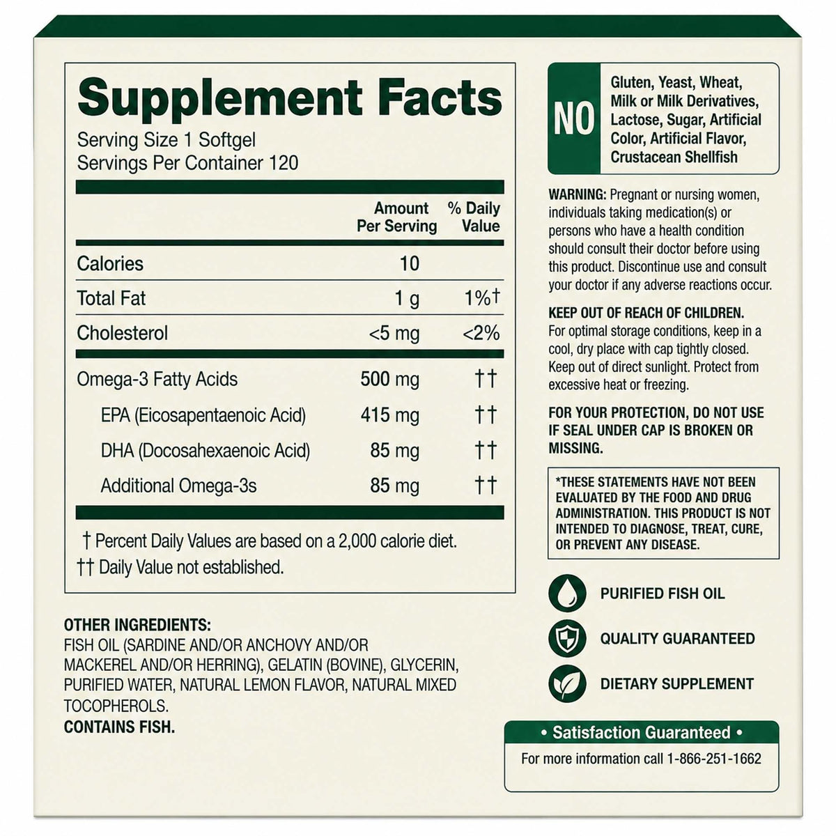 Omega-3 Fish Oil 500 mg 120 Count SoftGels Dietary Supplement H849825